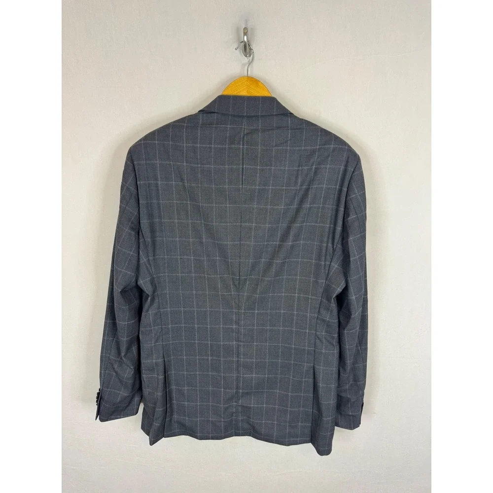 Indochino Mens 44L Tall 36X31 Gray Windowpane 100% Wool 2 Piece Suit Paisley
